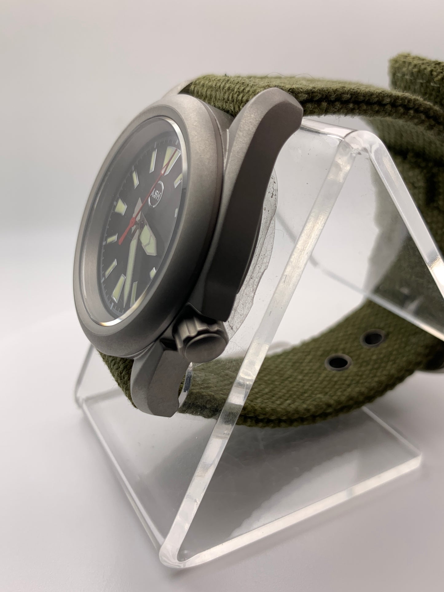 Outrider. 38mm bead blasted stainless steel. Crown at 3.8.  Sapphire crystal. Seiko NH35.