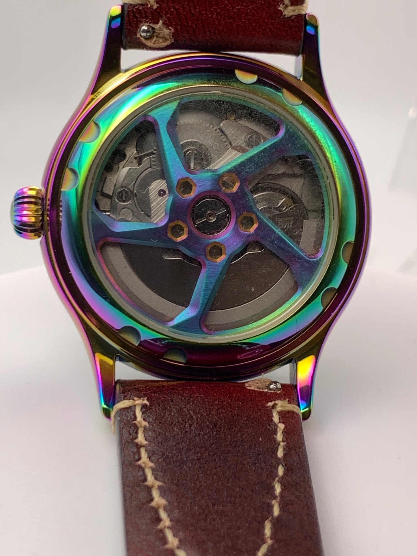 Living Color. 38mm thermally colored stainless steel case and case back. Double dome K-1 mineral crystal. Seiko NH36