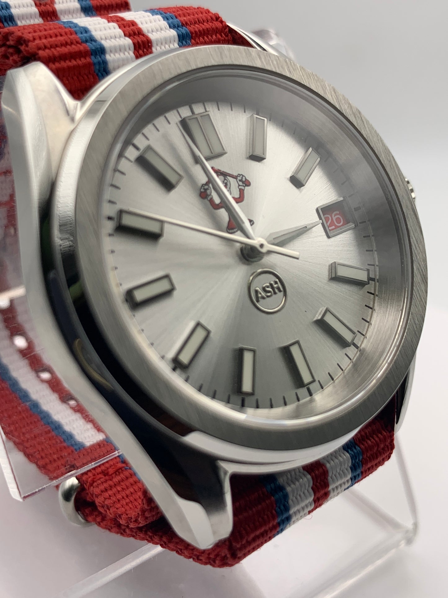 Best Avoided.  39mm Stainless steel. Sapphire crystal. Seiko NH35 with red date wheel. Mischief.