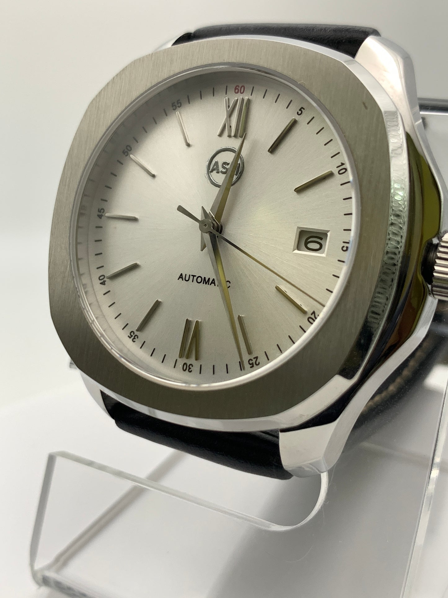 40mm Silver on silver dress watch.
