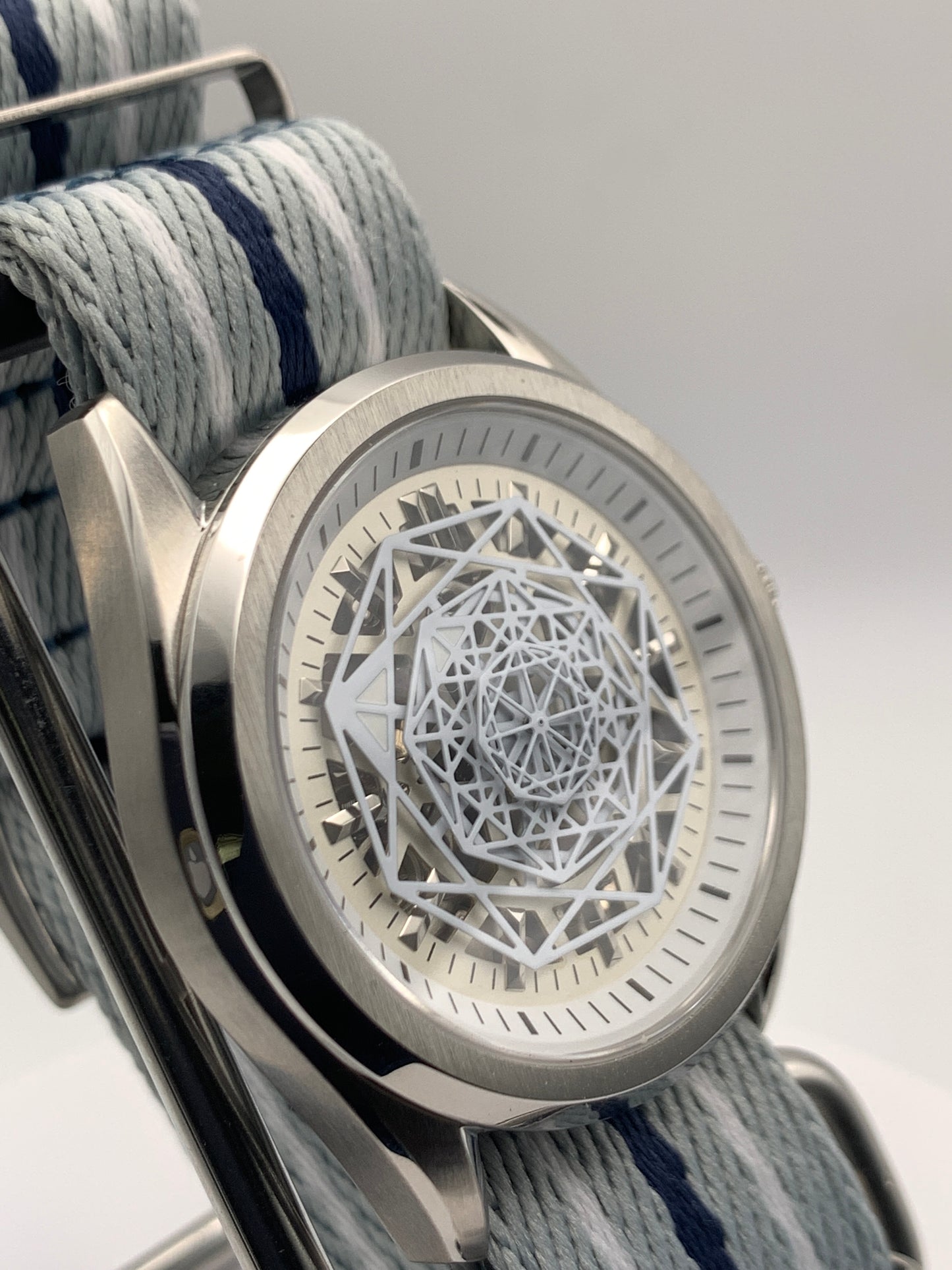 Blizzard - 40mm Stainless steel case. Sapphire crystal.  Snowflake dial and handset. Seiko NH70 skeleton automatic.