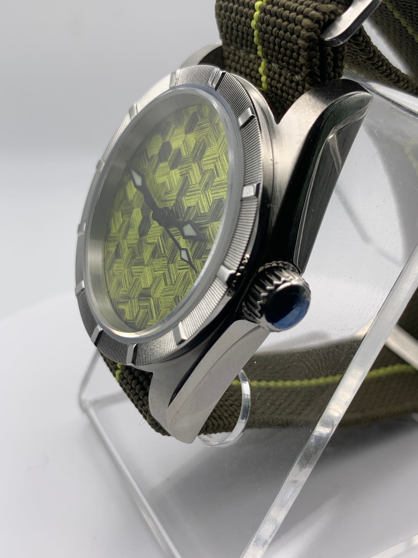 Moss Man. 38mm Engine turned stainless steel case. Sapphire crystal. Seiko NH38.