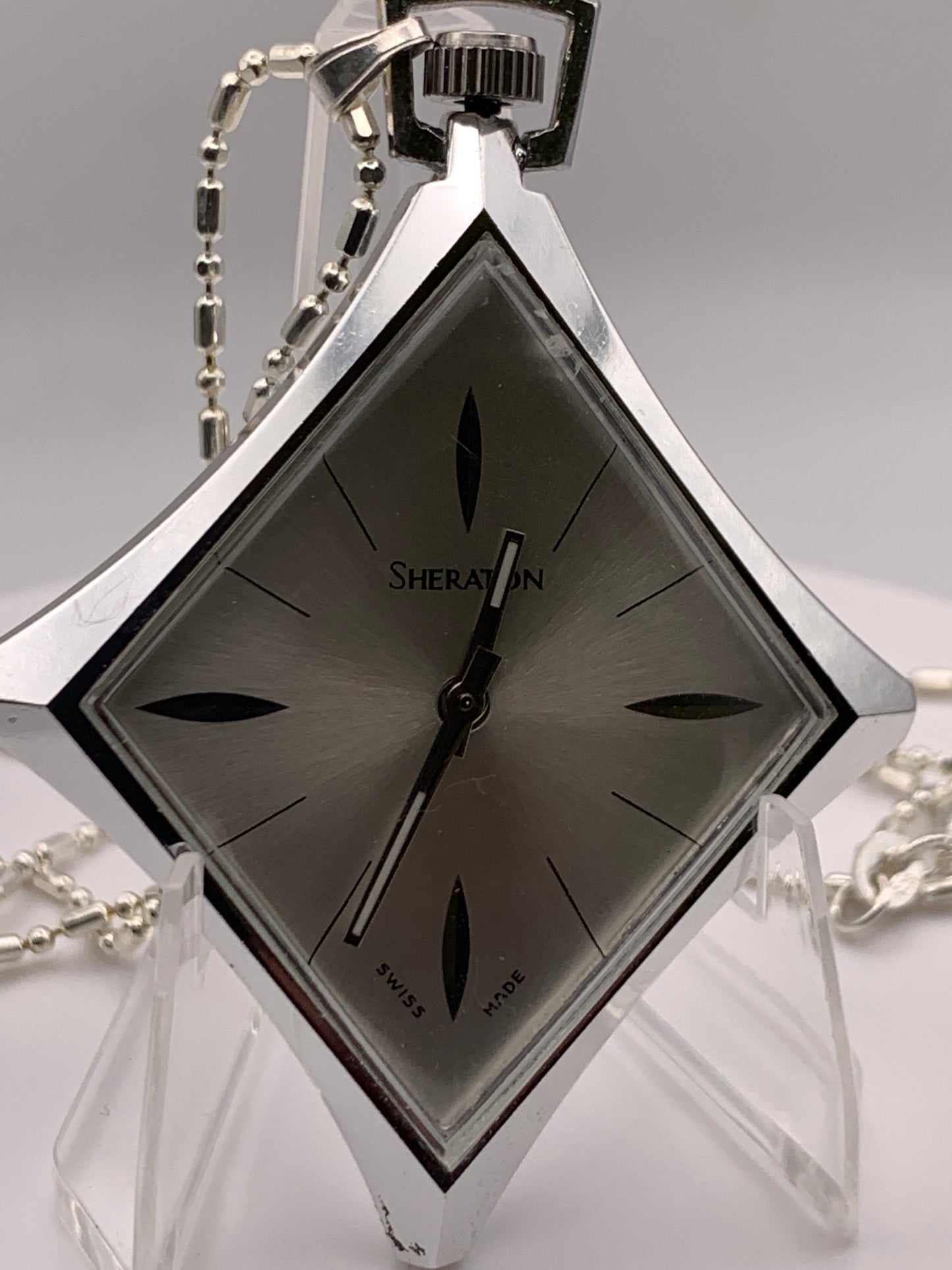 In The Rough. Necklace watch. Domed acrylic crystal. Miyota Super 2035 quartz movement.