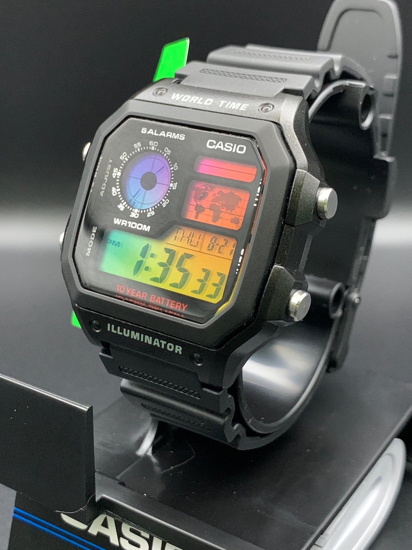 Fish and Chips. Casio AE1200 with rainbow filter and hydromod.