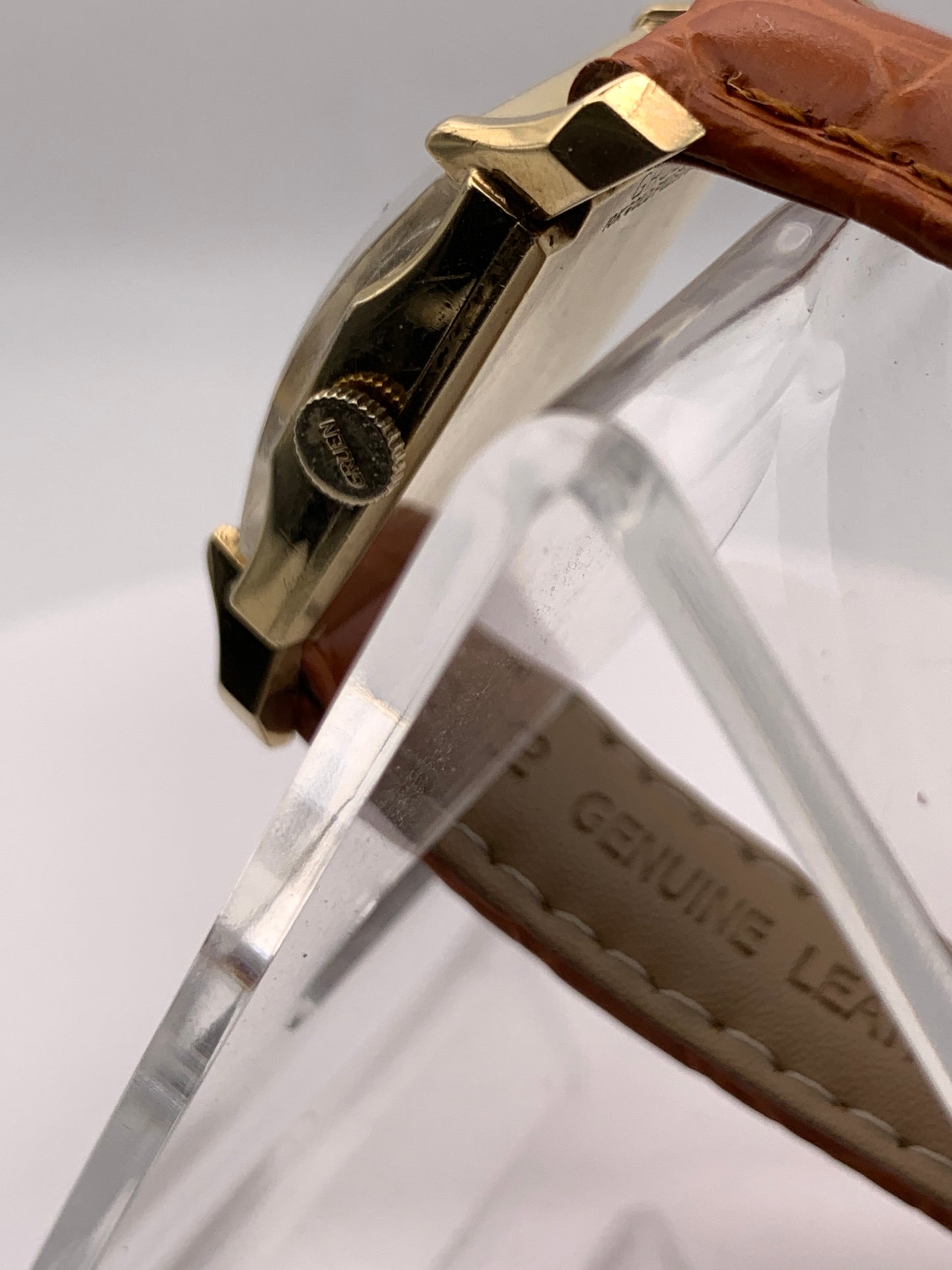 Gruen Precision 335, circa 1950, wrist watch repair. New balance staff and mainspring. 20mm wide. 34mm lug to lug.