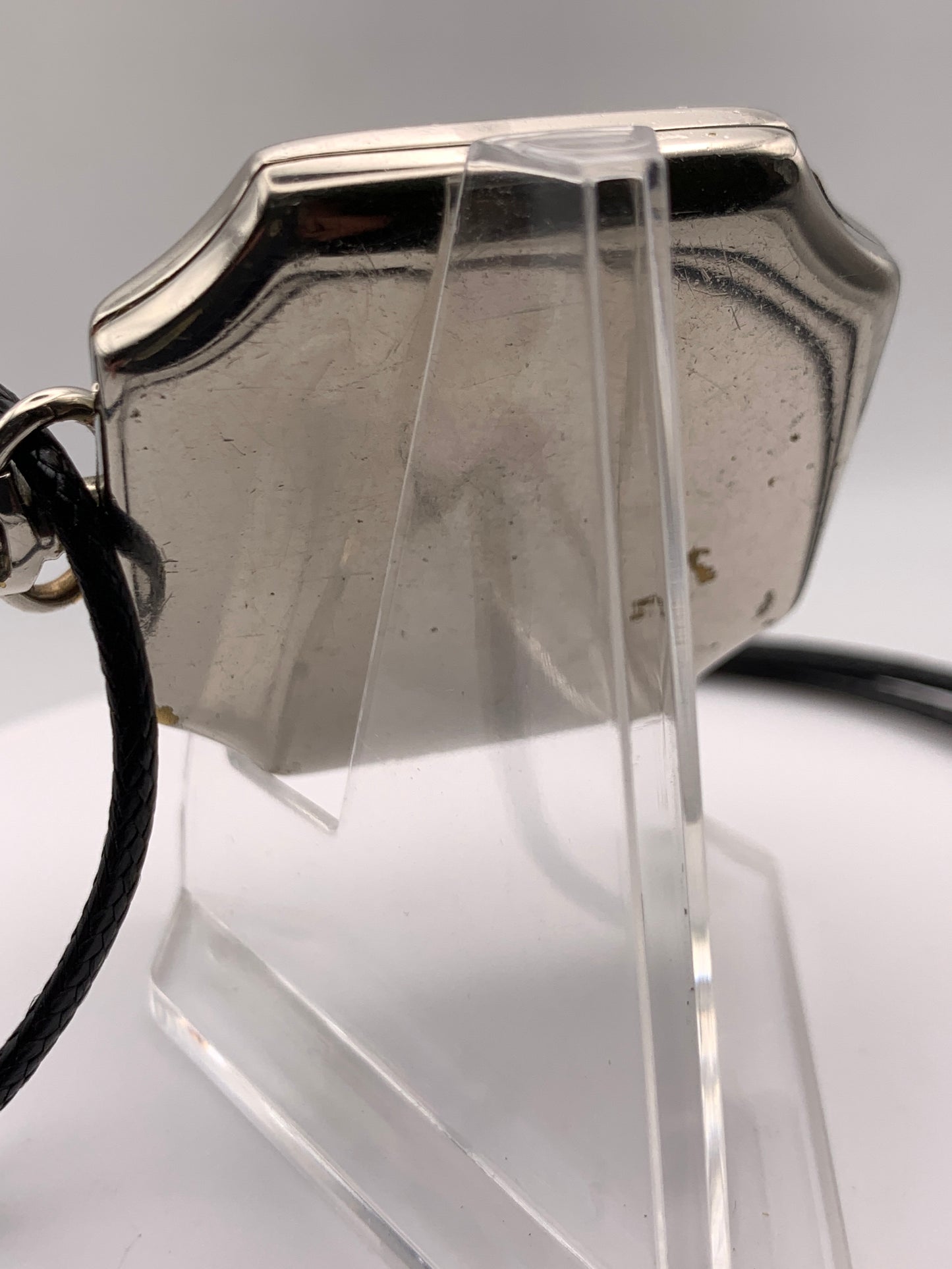 Palimpsest.  40 x 40mm plated brass case. Vintage pendant watch conversion. Domed acrylic crystal. Original enamel dial. Miyota 2036.