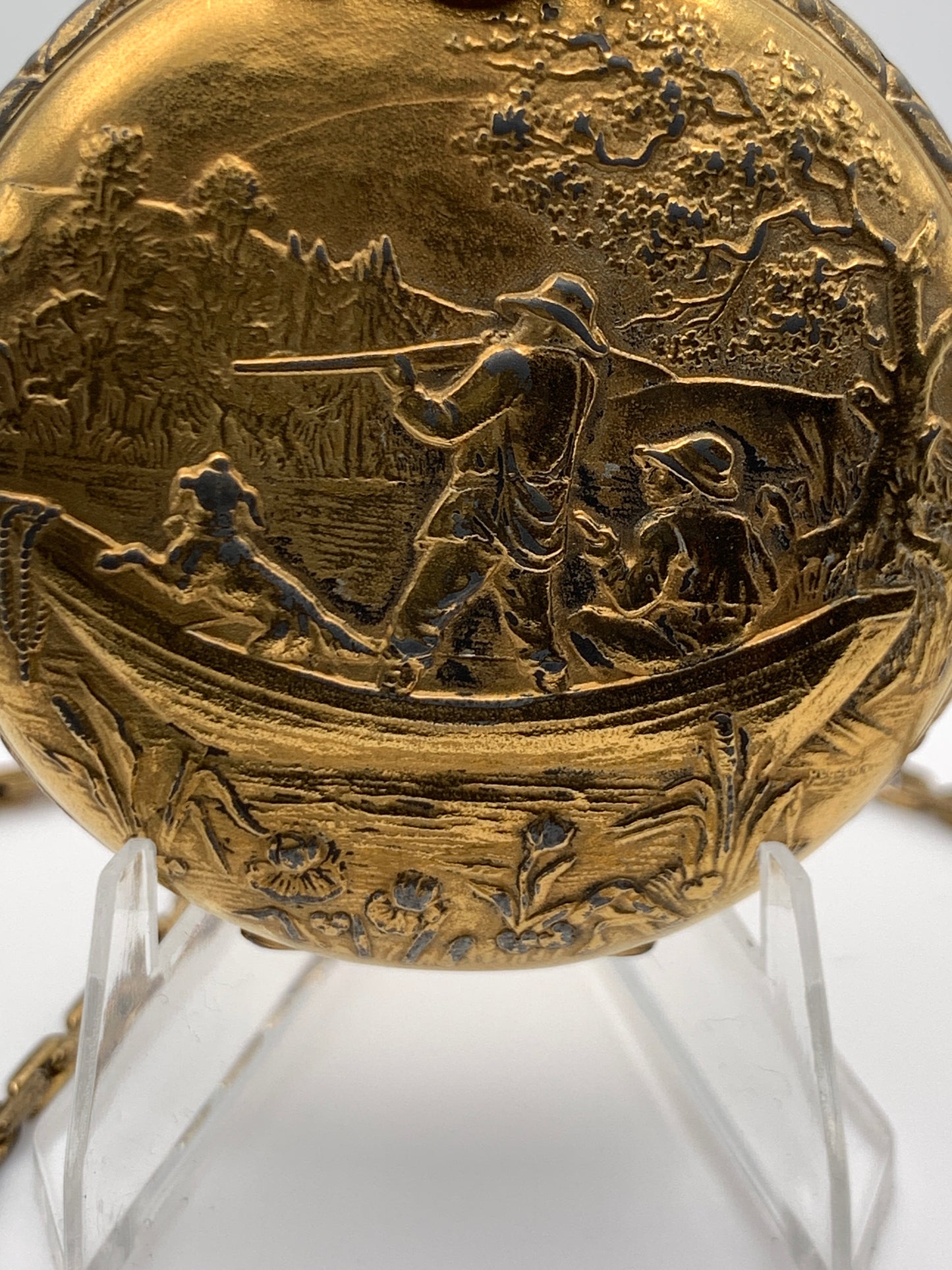 Pencron 44mm Swiss pocket watch. Unitas 6325 hand winding movement. Acrylic dome. Period correct chain and pocket knife.