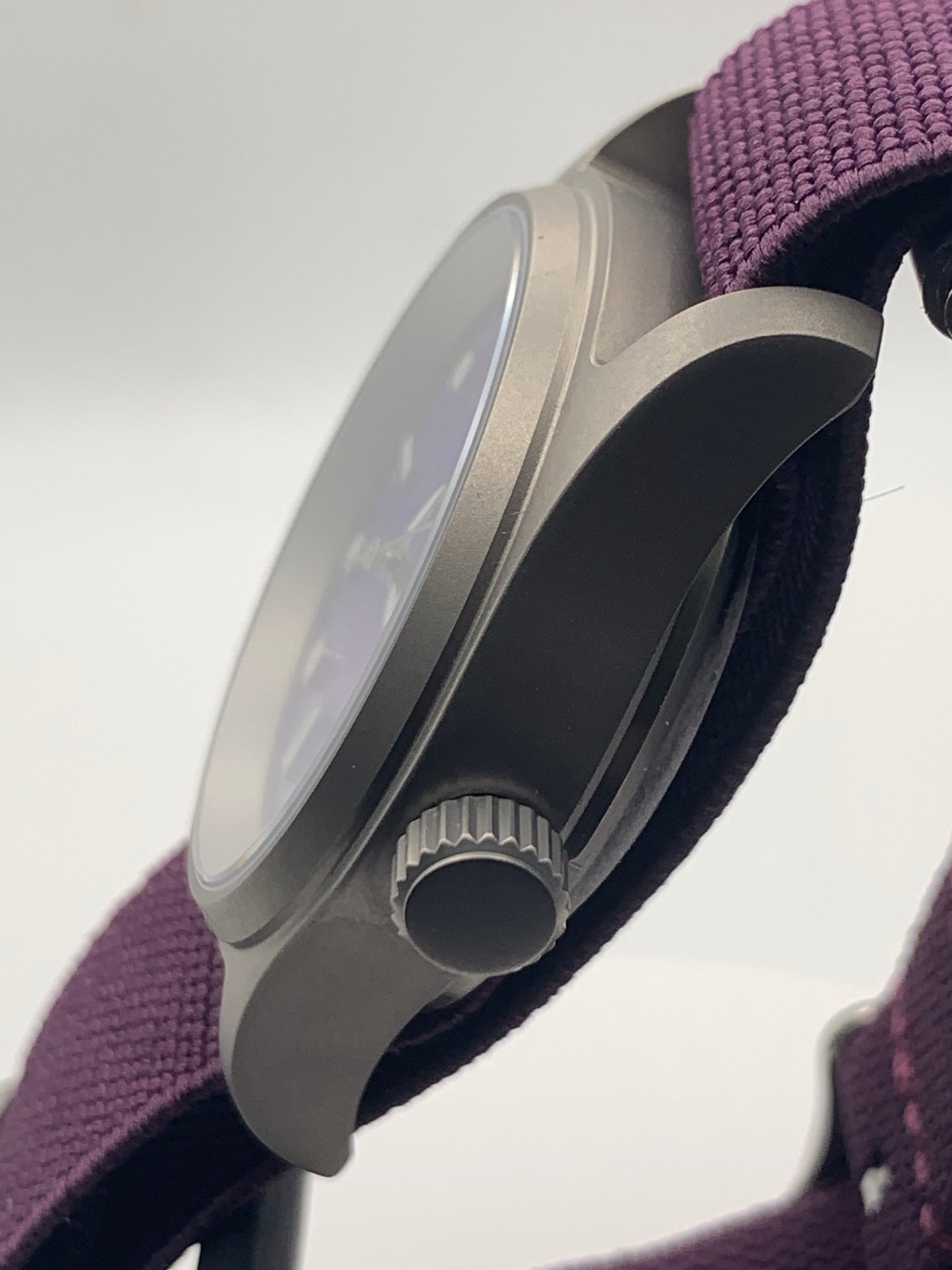 Larkspur. 36mm Titanium field watch. Purple MOP dial. Seiko NH35.