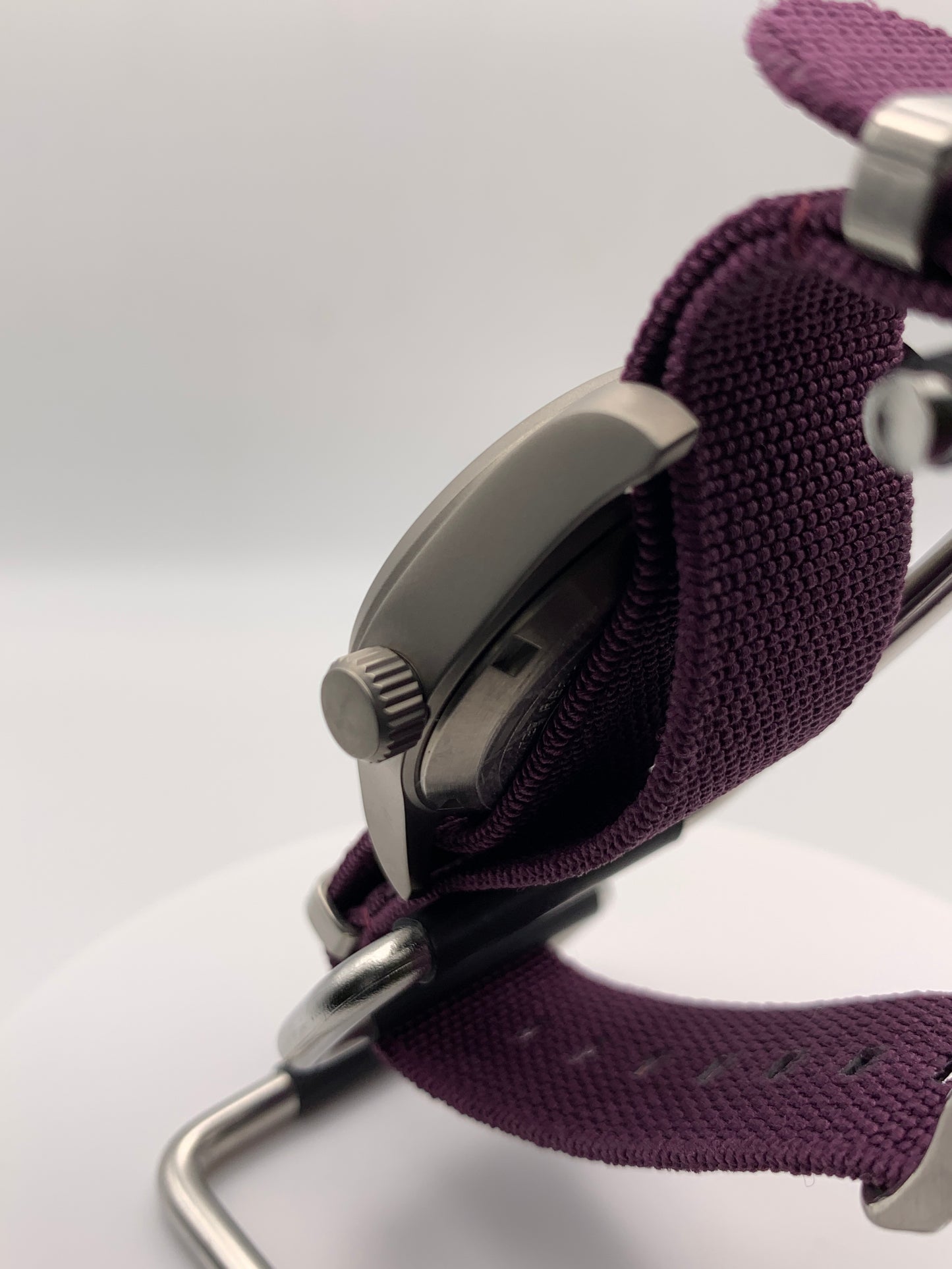 Larkspur 1.1 - 36mm Titanium field watch. Purple MOP dial. Seiko NH35.