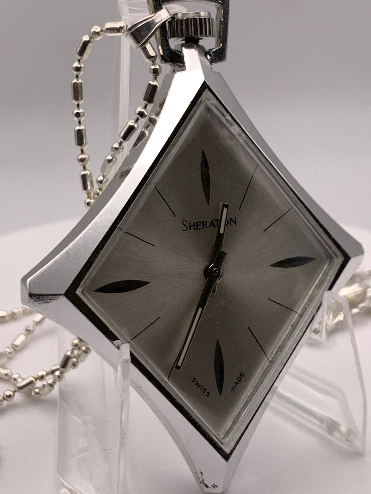 In The Rough. Necklace watch. Domed acrylic crystal. Miyota Super 2035 quartz movement.