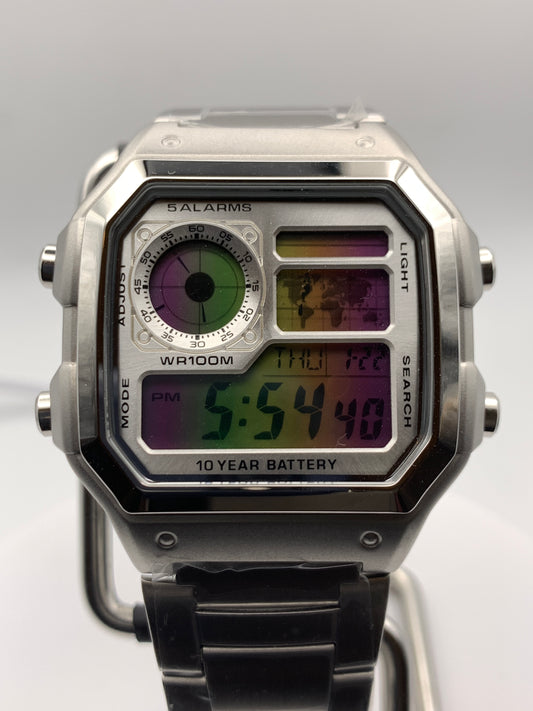 Royale with Cheese IV. Metal case and faceplate.  Multicolored filter. Flashing alarm mod. Vintage bracelet. Includes all original packaging, OEM rubber straps, and extra bracelet as pictured.