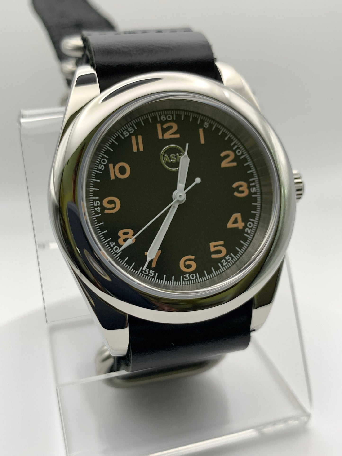 39mm Black and vintage yellow field watch.