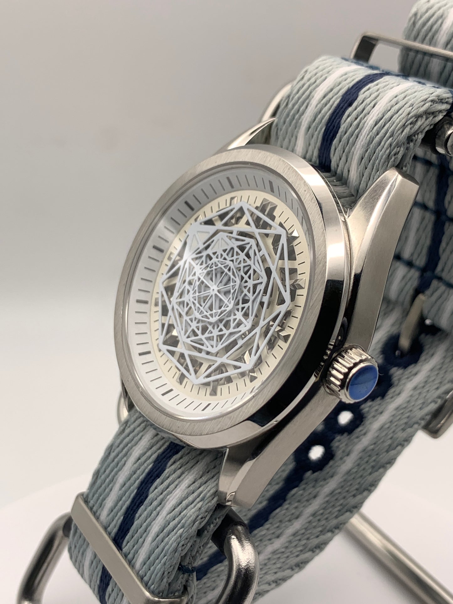 Blizzard - 40mm Stainless steel case. Sapphire crystal.  Snowflake dial and handset. Seiko NH70 skeleton automatic.