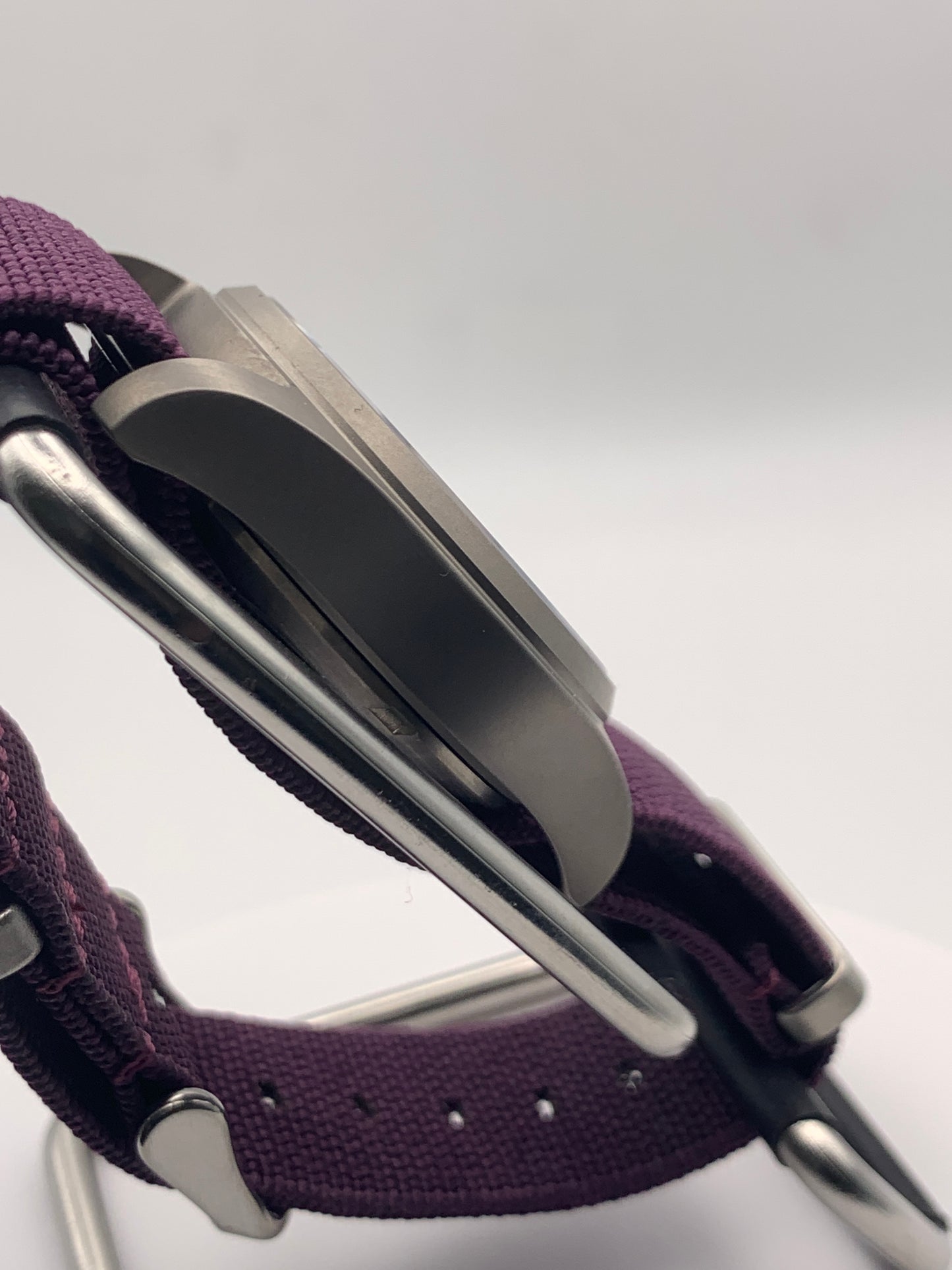 Larkspur. 36mm Titanium field watch. Purple MOP dial. Seiko NH35.