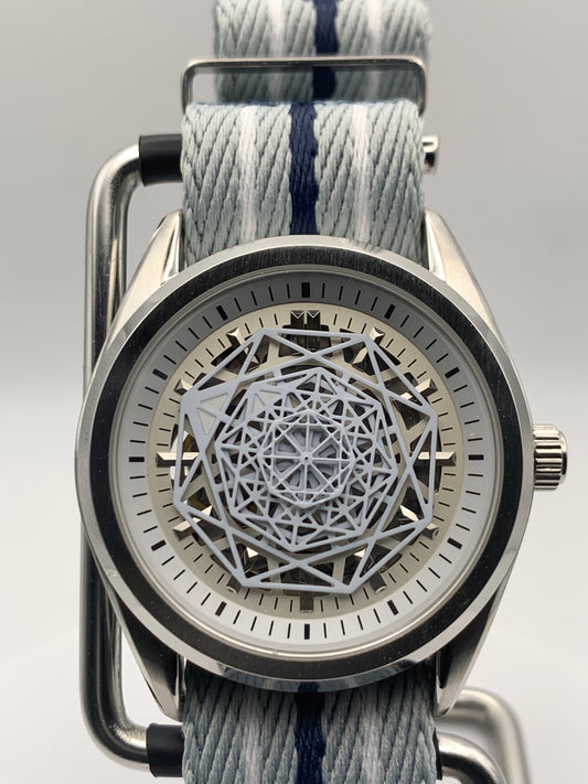 Blizzard - 40mm Stainless steel case. Sapphire crystal.  Snowflake dial and handset. Seiko NH70 skeleton automatic.