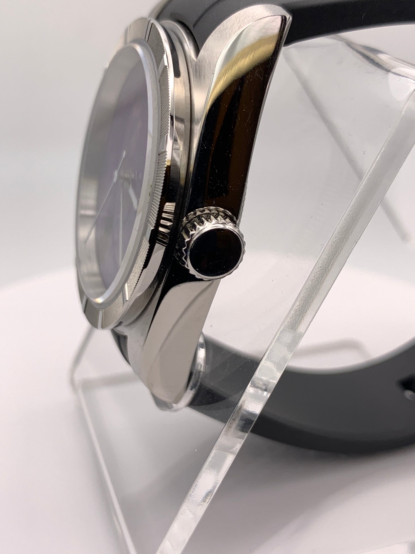 Purple natural stone dial. 39mm engine turned case.