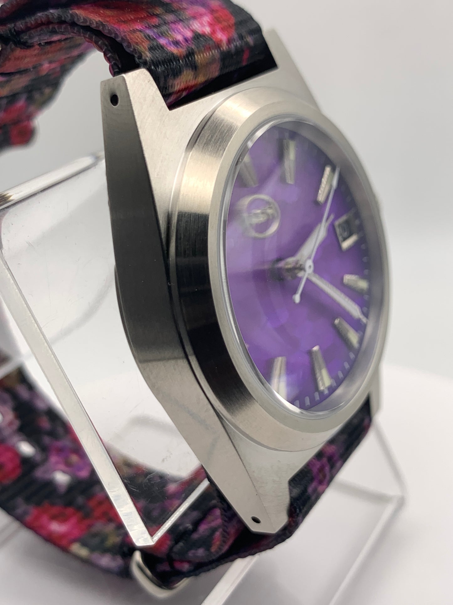 Water Garden. 38mm brushed stainless steel. Mosaic dial. Sapphire crystal with AR. Seiko NH35 automatic.
