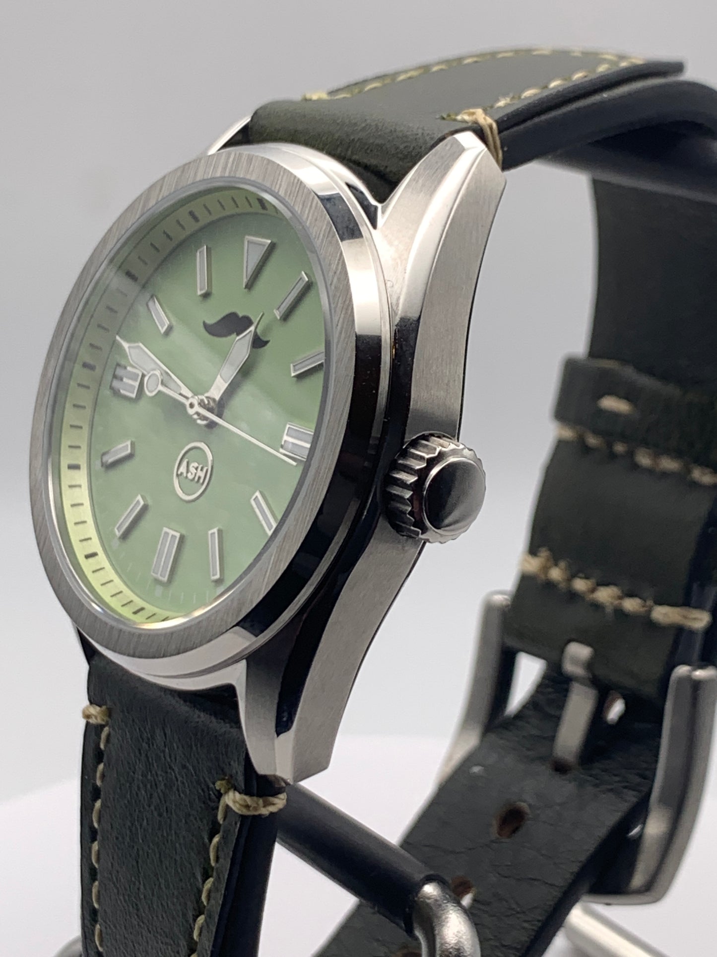 Mustachio. 38mm Stainless steel.  Sapphire crystal with AR. Seiko NH38.