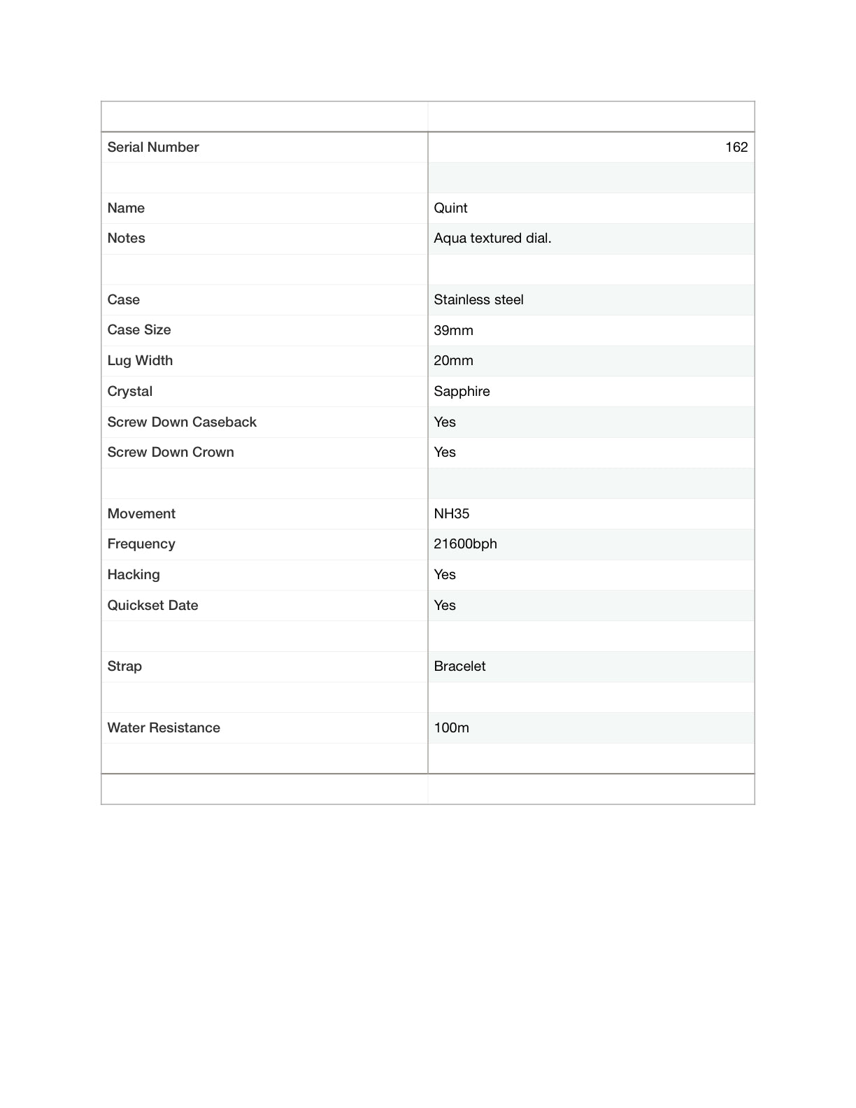 Quint. 39mm Stainless steel case. Textured dial. Sapphire crystal. NH35 automatic movement.