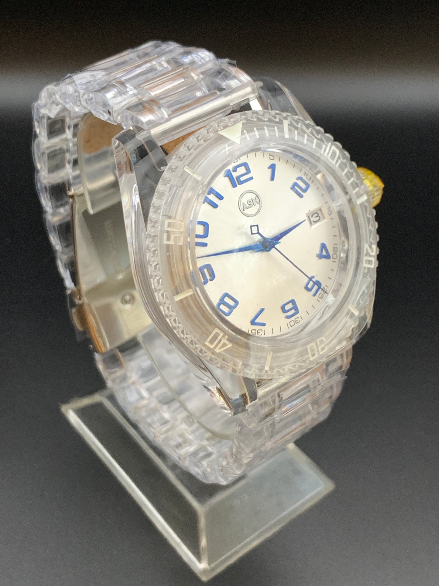 Acrylic transparent Seiko NH35 wristwatch.