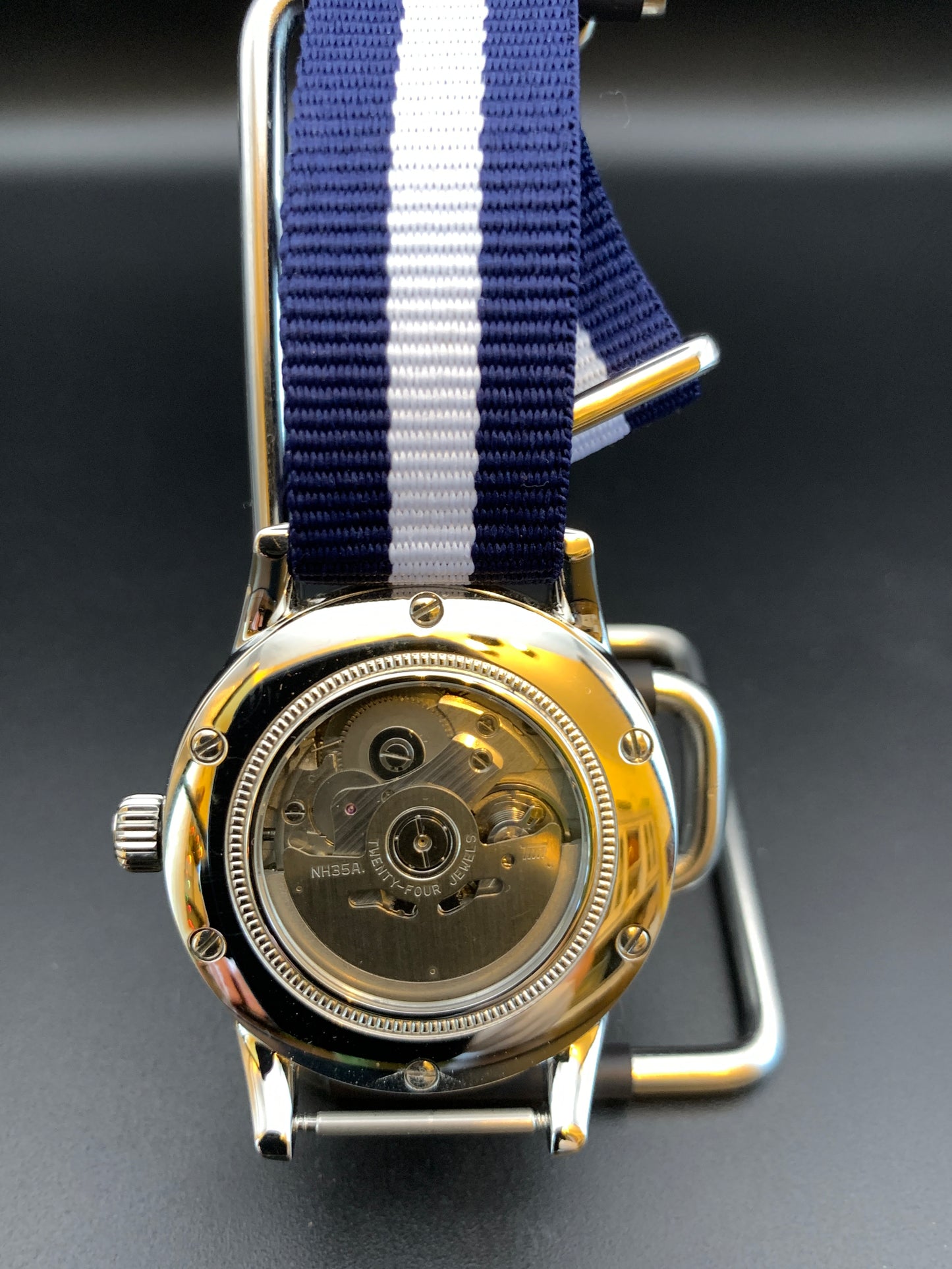 Blue, Silver, White. NY Yankees Colors wristwatch. Seiko NH35 Automatic.