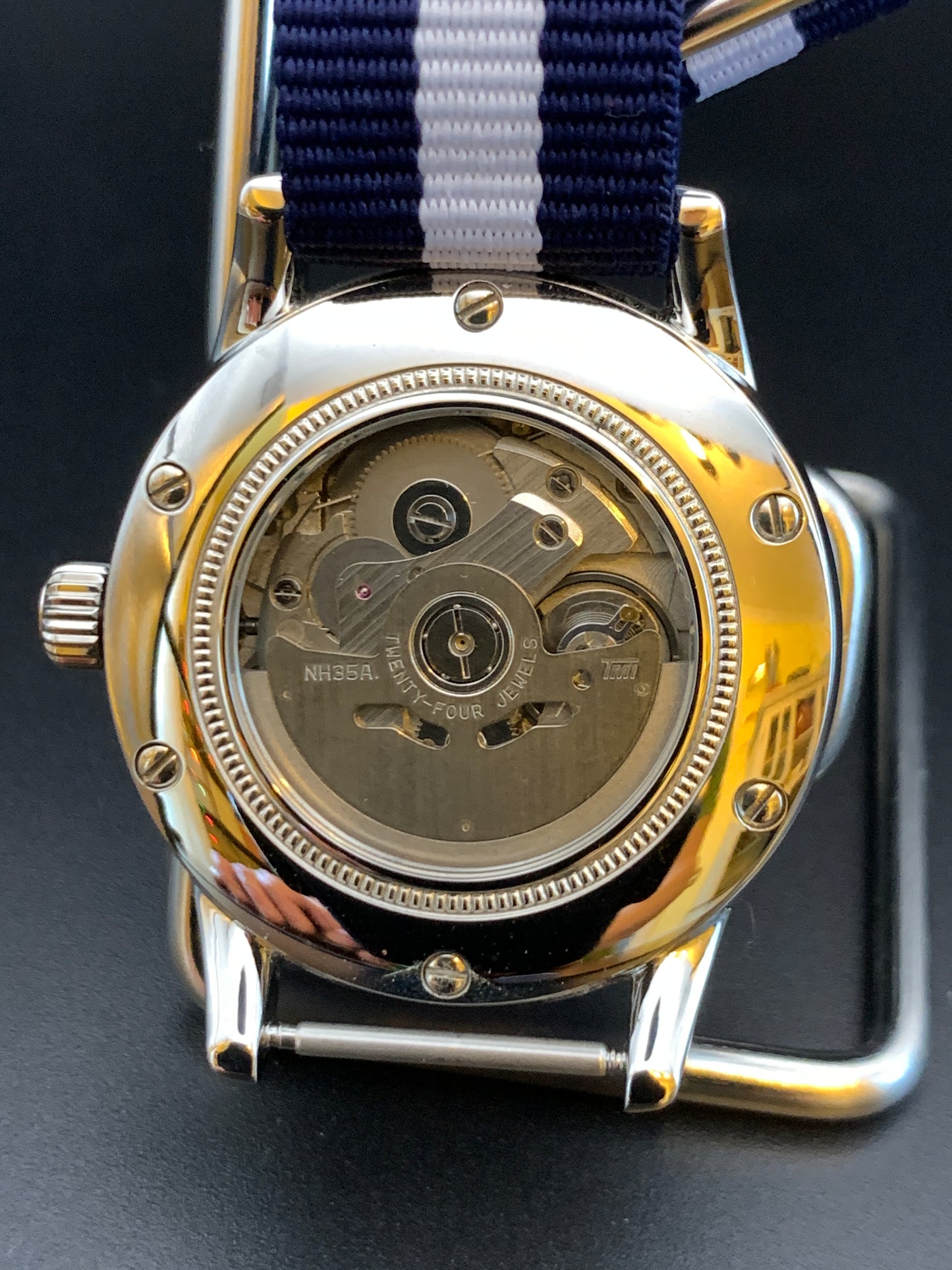 Blue, Silver, White. NY Yankees Colors wristwatch. Seiko NH35 Automatic.