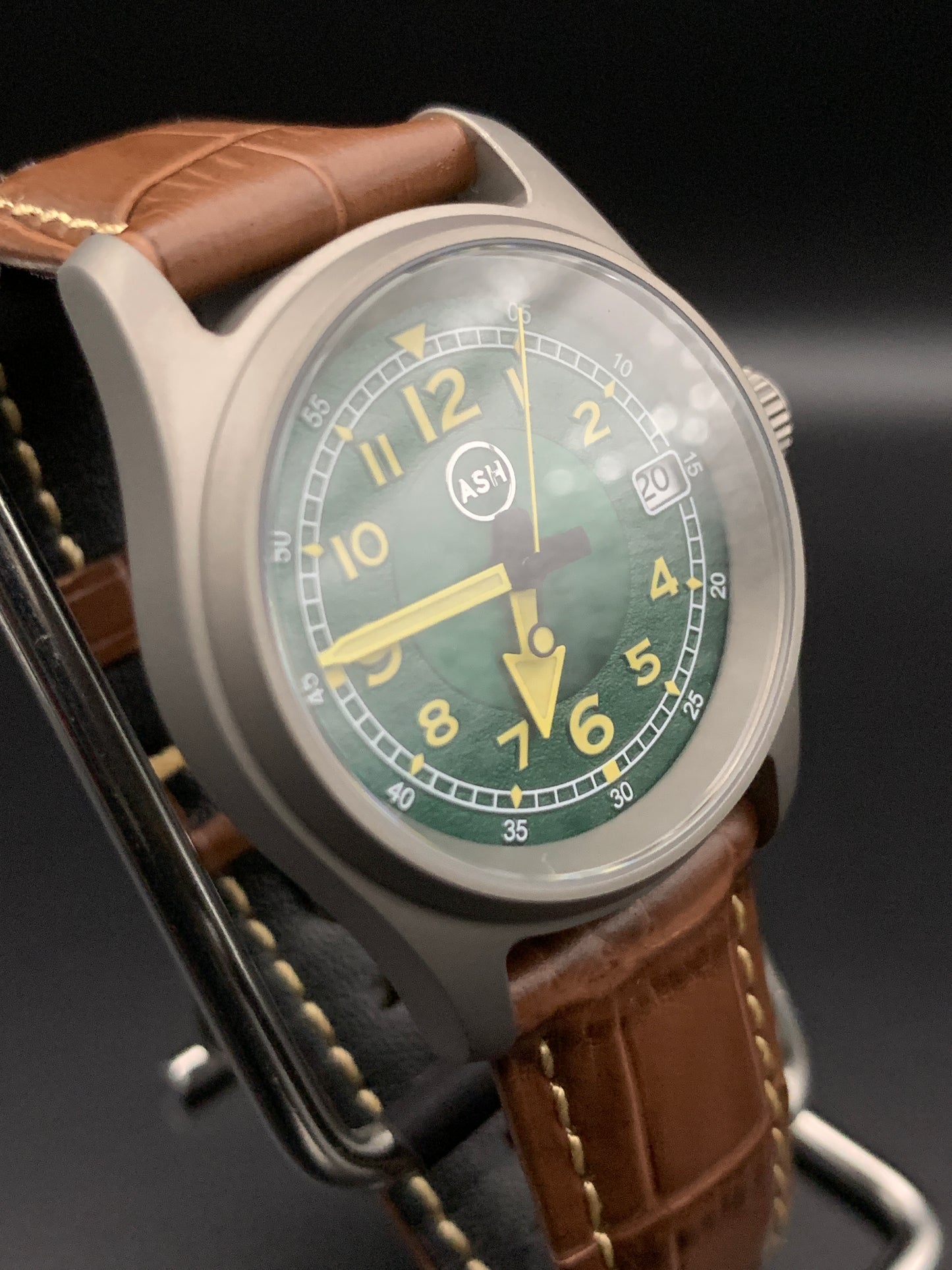 Green and Yellow Titanium Field Watch. Seiko NH35 Automatic.