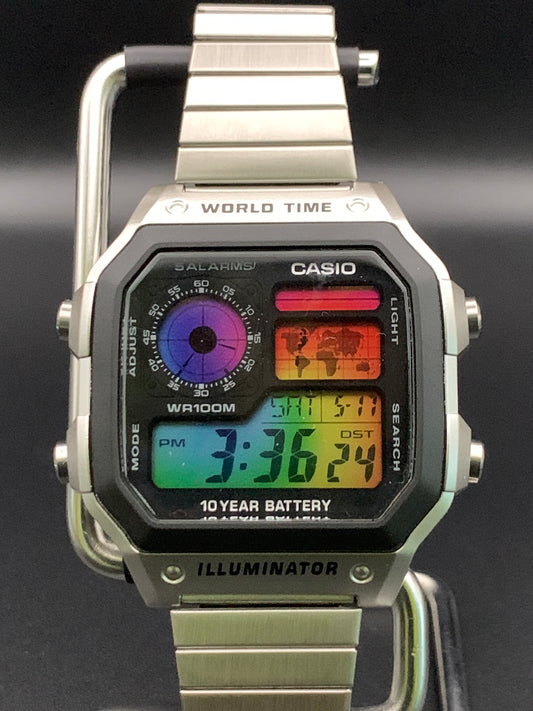 Casio AE-1200.  Hydromod. Spiral rainbow filter. Bracelet
