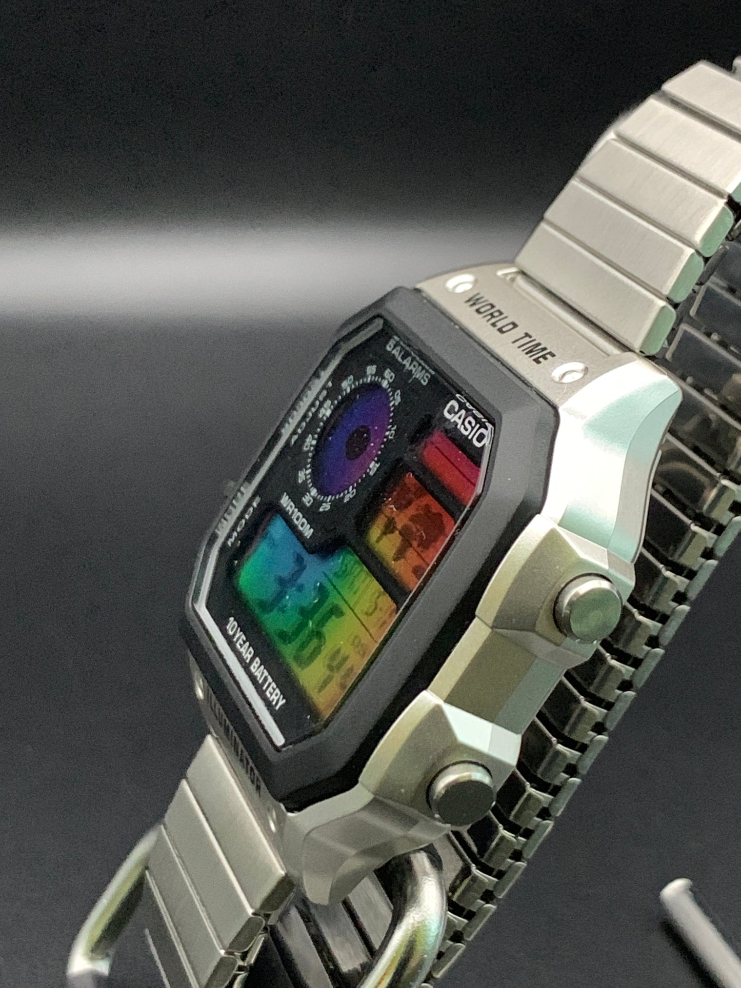 Casio AE-1200.  Hydromod. Spiral rainbow filter. Bracelet