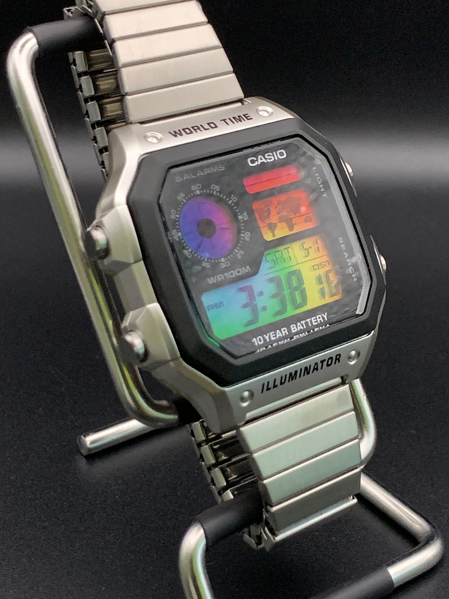 Casio AE-1200.  Hydromod. Spiral rainbow filter. Bracelet
