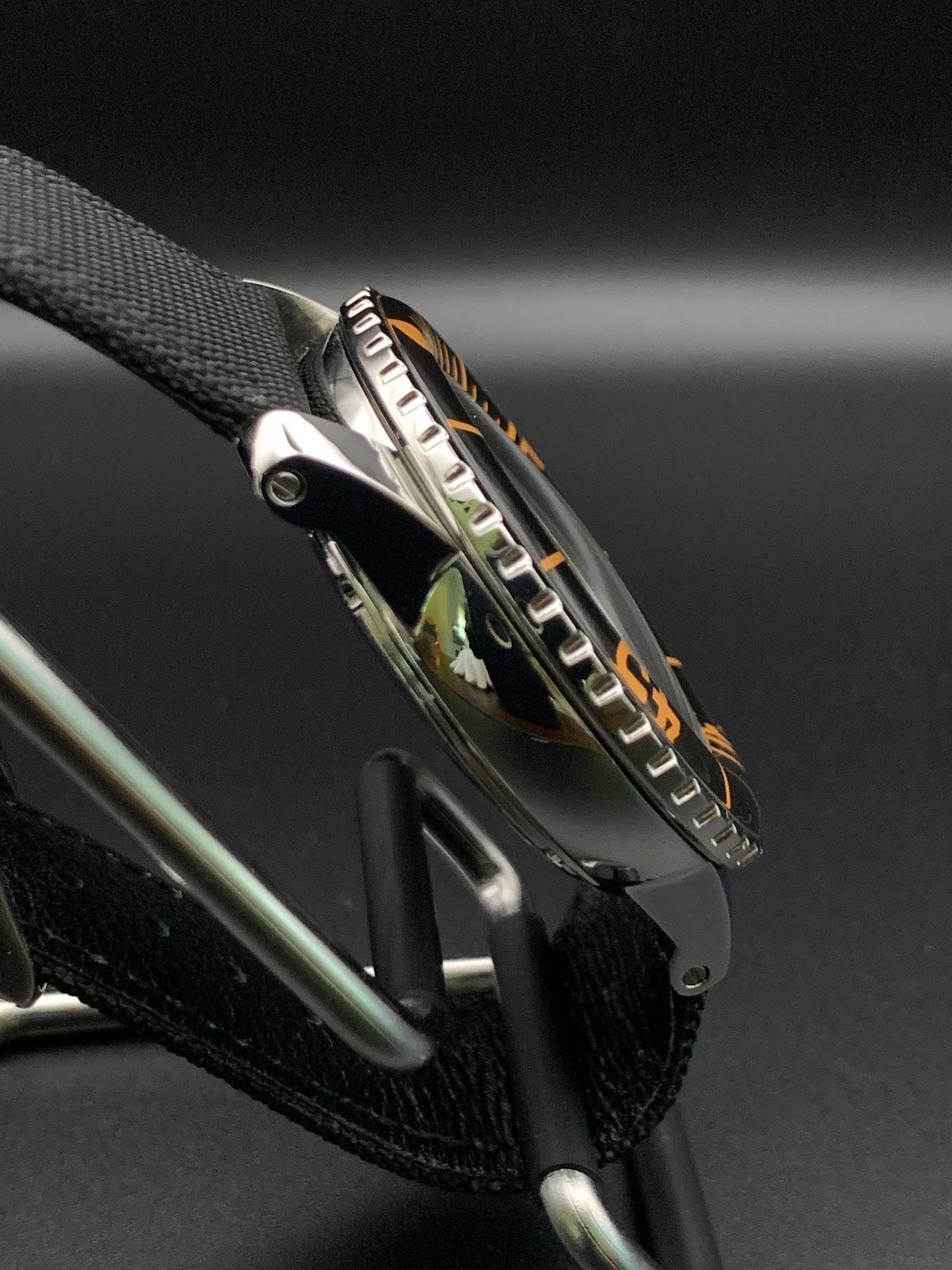 Classic Black and Orange Dive Watch.  Seiko NH35 Automatic.
