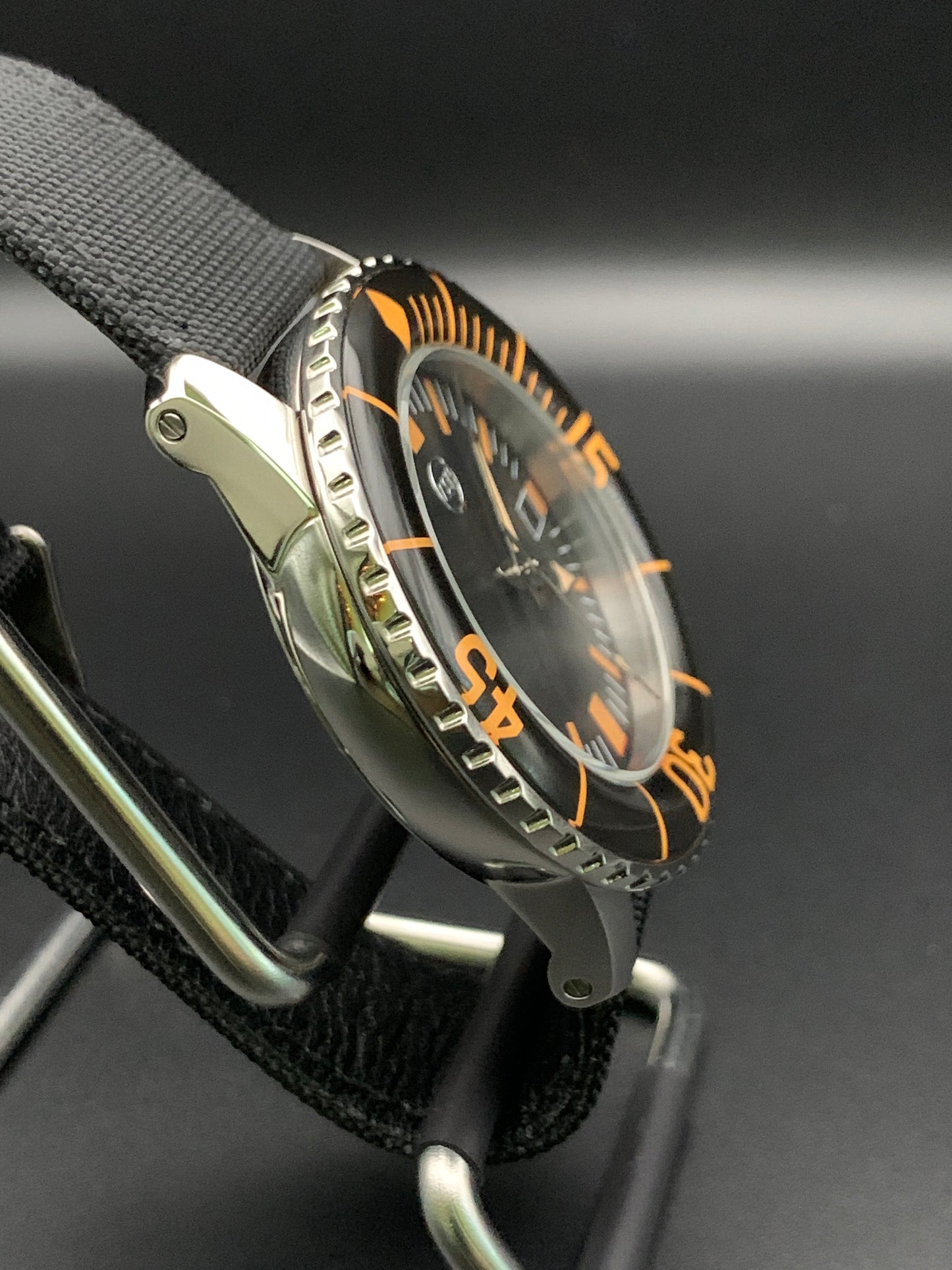Classic Black and Orange Dive Watch.  Seiko NH35 Automatic.