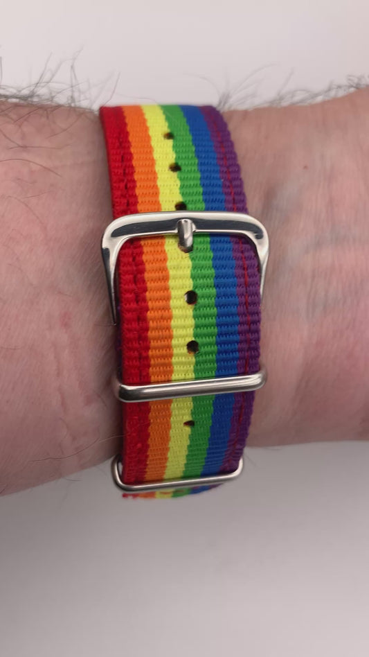 Portable rainbow. 38mm thermally colored stainless steel case and case back. Double dome K-1 mineral crystal. Seiko NH35.
